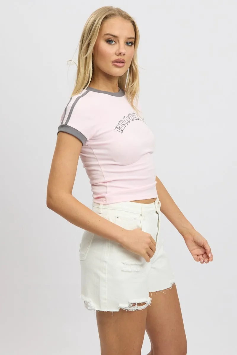 Pink Graphic Tee Short Sleeve spandex blend