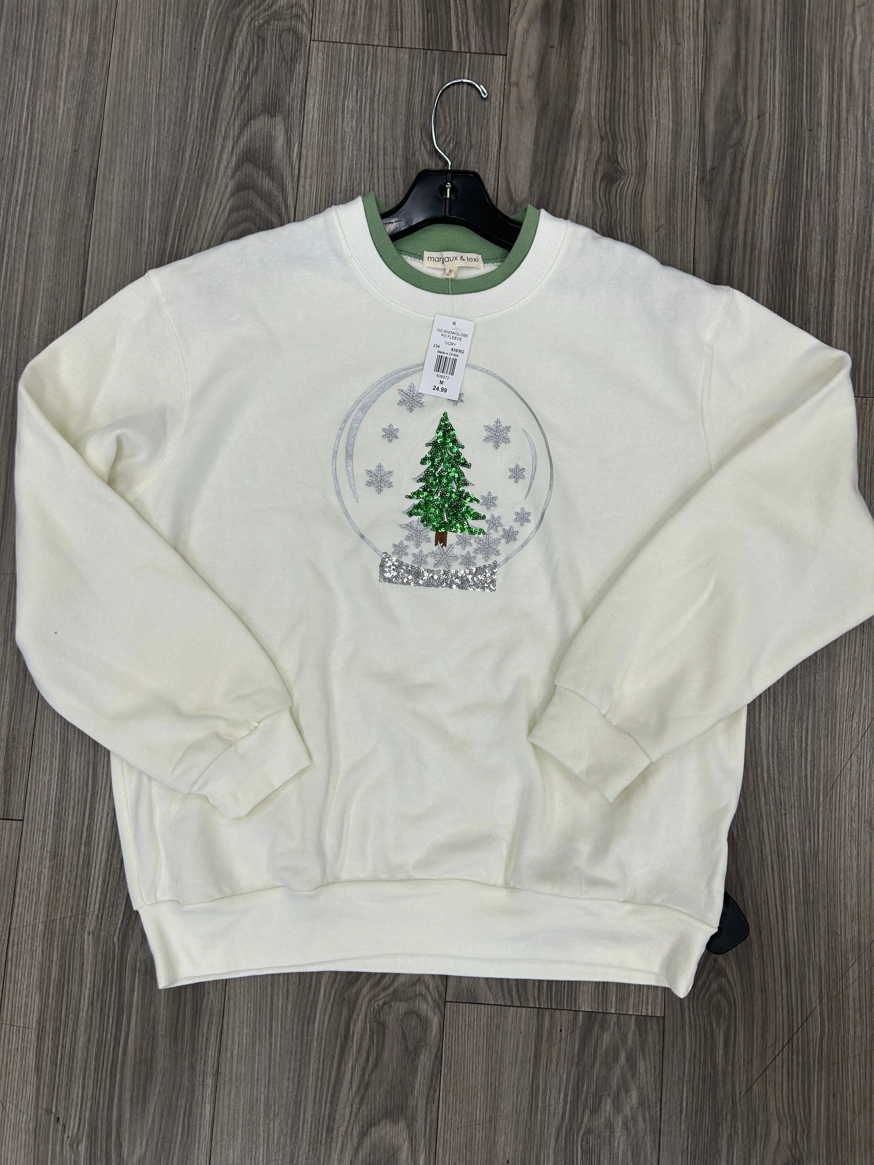 TensionAdjustedWaistband MultiPanelDesign Sweatshirt Crewneck By Clothes Mentor In Green & White, Size: M