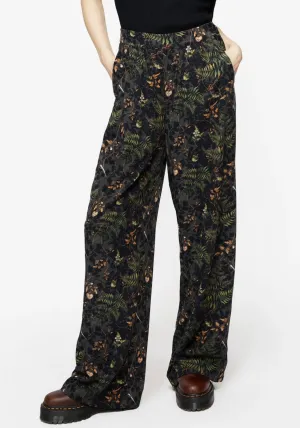Non Irritating Abrasion Resistant Surface Wither Fern Print Wide Leg Trousers