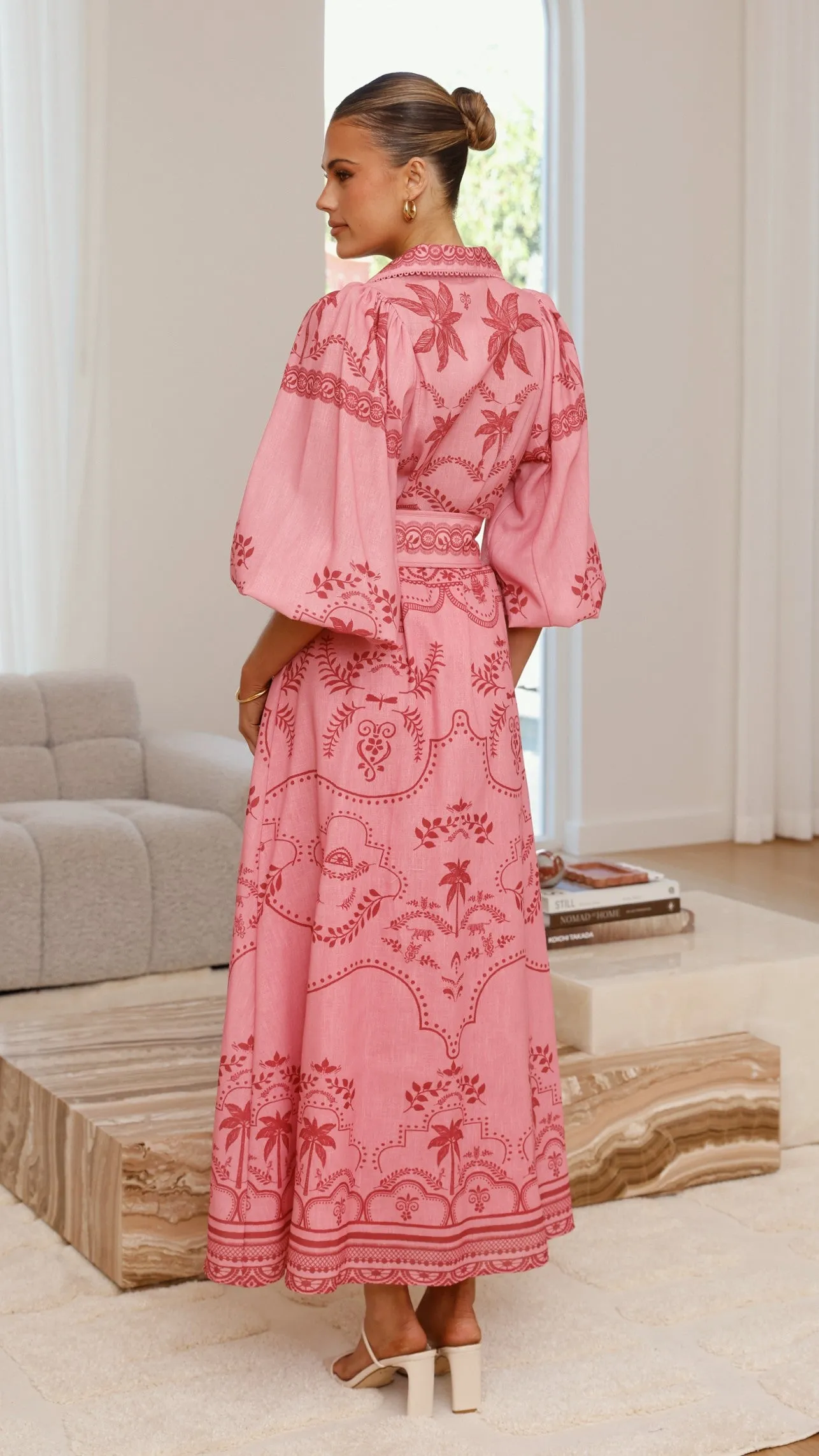 Xander Long Sleeve Maxi Dress - Mulberry Lantern Arm Knot Glow