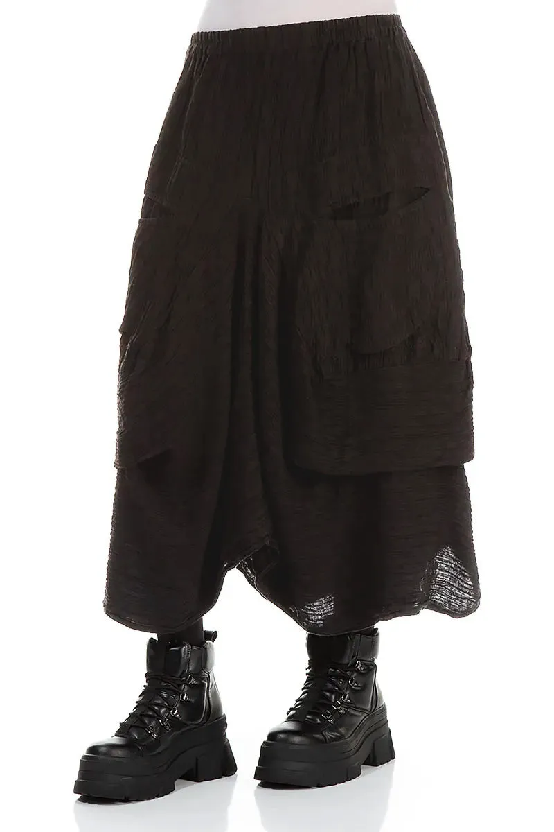 Draped Black Crinkled Silk Skirt Adjustable Waistband