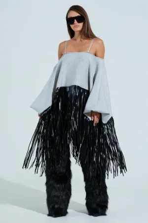 CITY GIRL FAUX LEATHER FRINGE SWEATSHIRT Sporty Look