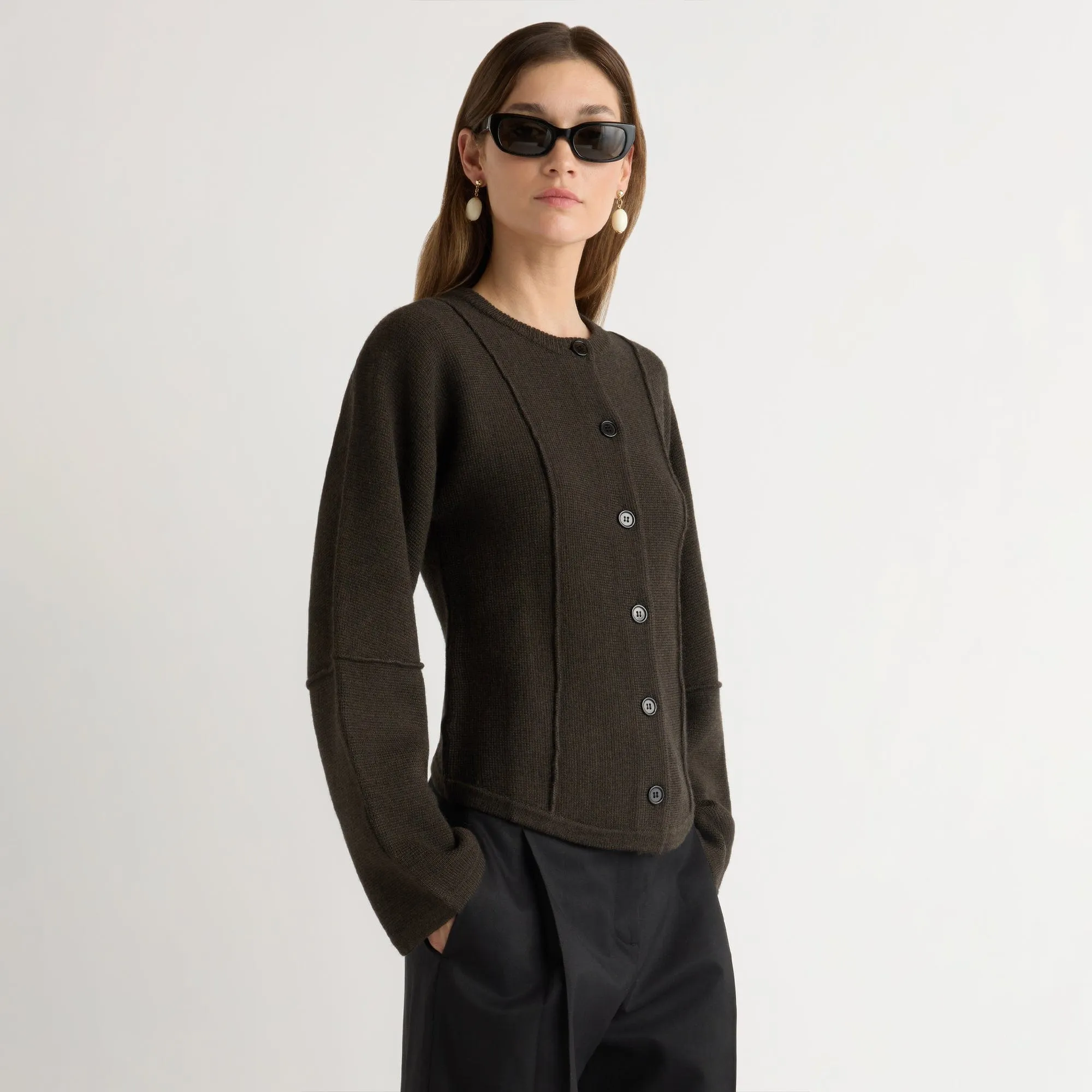 Drop Shoulder Cut Wren Exposed-Seam Cardigan