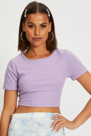Essential Shirt Tribal Soul Purple Lace Up Backless Crop Tee