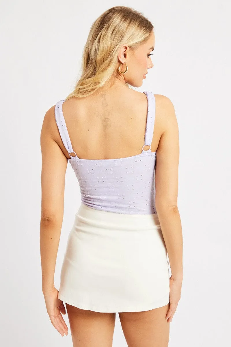 Purple Eyelet Bodysuit Singlet Shoot Mood DoubleLayered Fabric