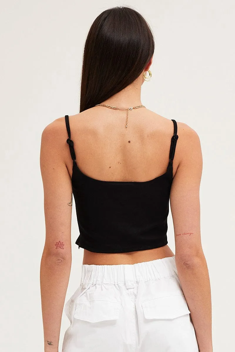 Black Rib Singlet Round Neck Global Glow
