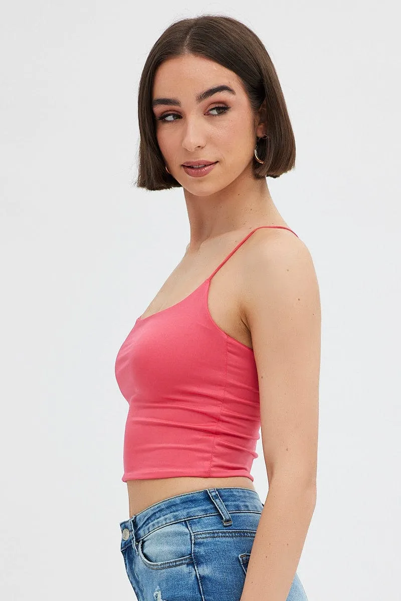 Compression Fit Red Crop Singlet Top