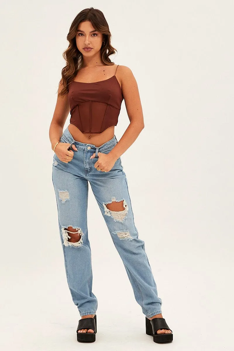 ReinforcedStitching Brown Corset Top Strappy