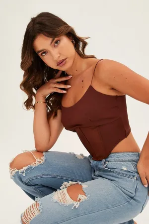 Street Look Feather Glow Brown Corset Top Strappy