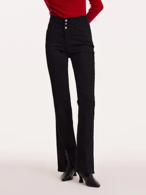High-Waisted Slight Flared Women Jeans Quick Drying Fabric