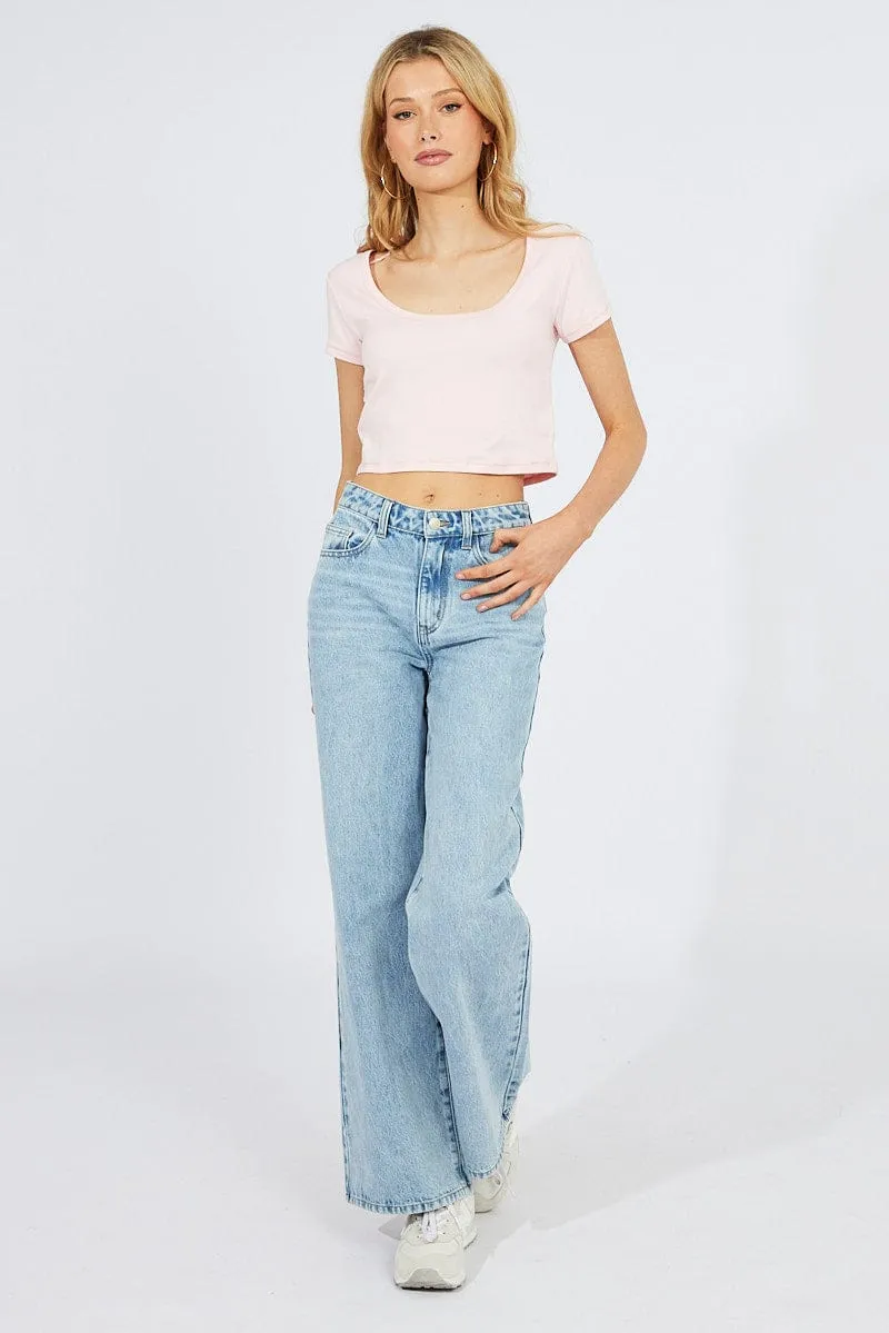 Pink T-Shirt Short Sleeve Scoop Neck Warm Sweater Mind Ease