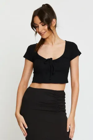 Warm Layers Black Crop Top Short Sleeve