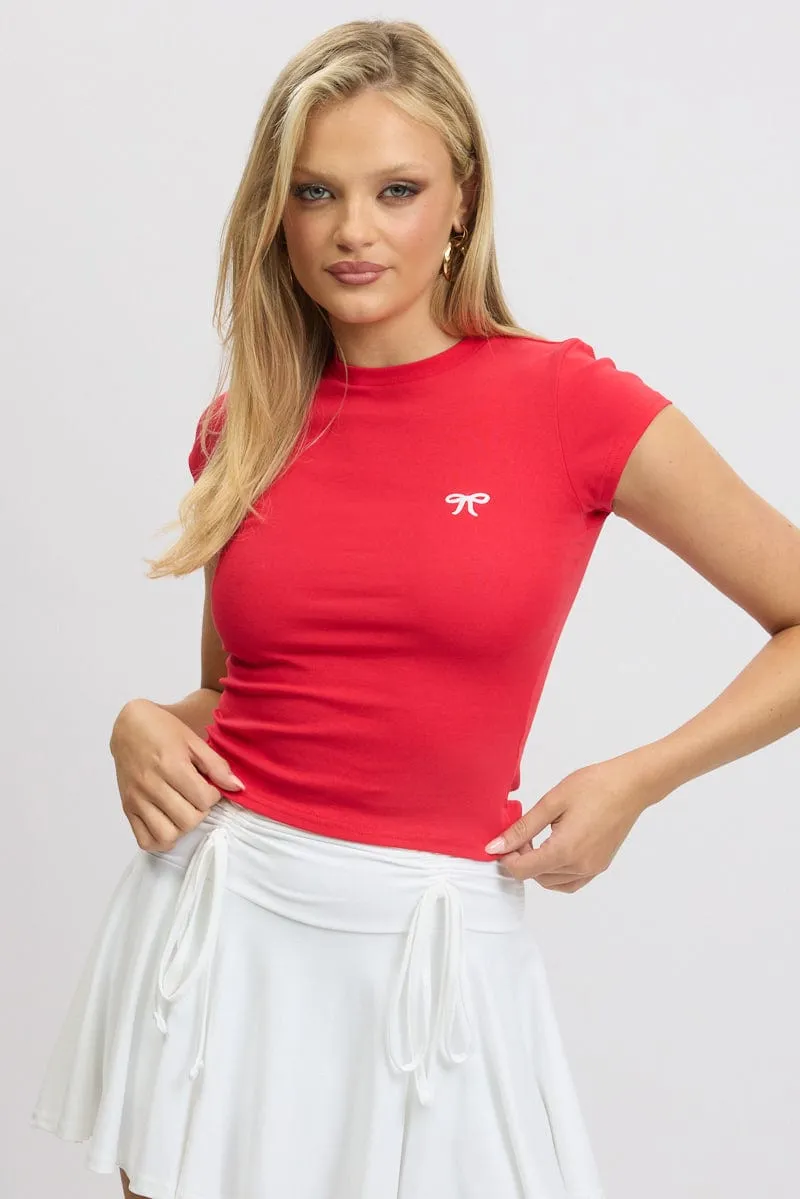 Red Graphic Tee Short Sleeve Cozy Layer Breathable and Comfortable