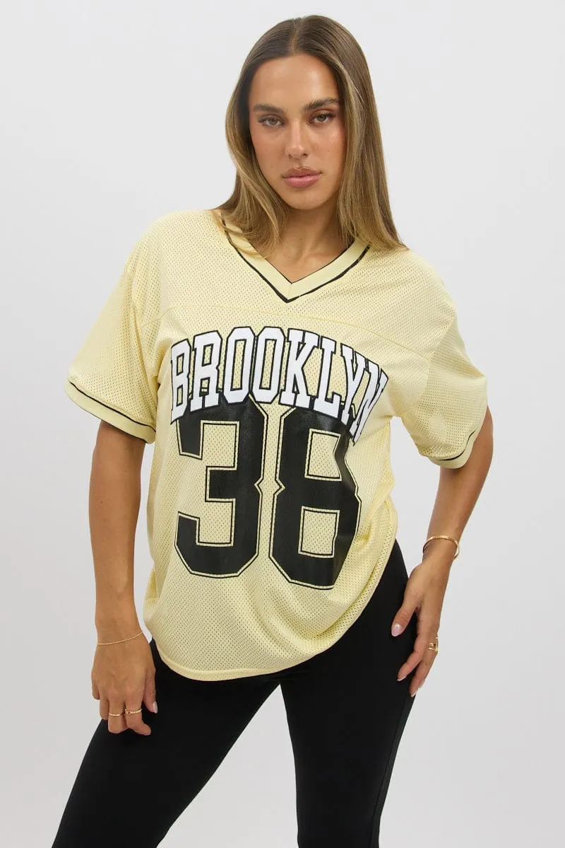 Hygroscopic Fiber Double Stitched Hem Yellow Sport Tee Short Sleeve