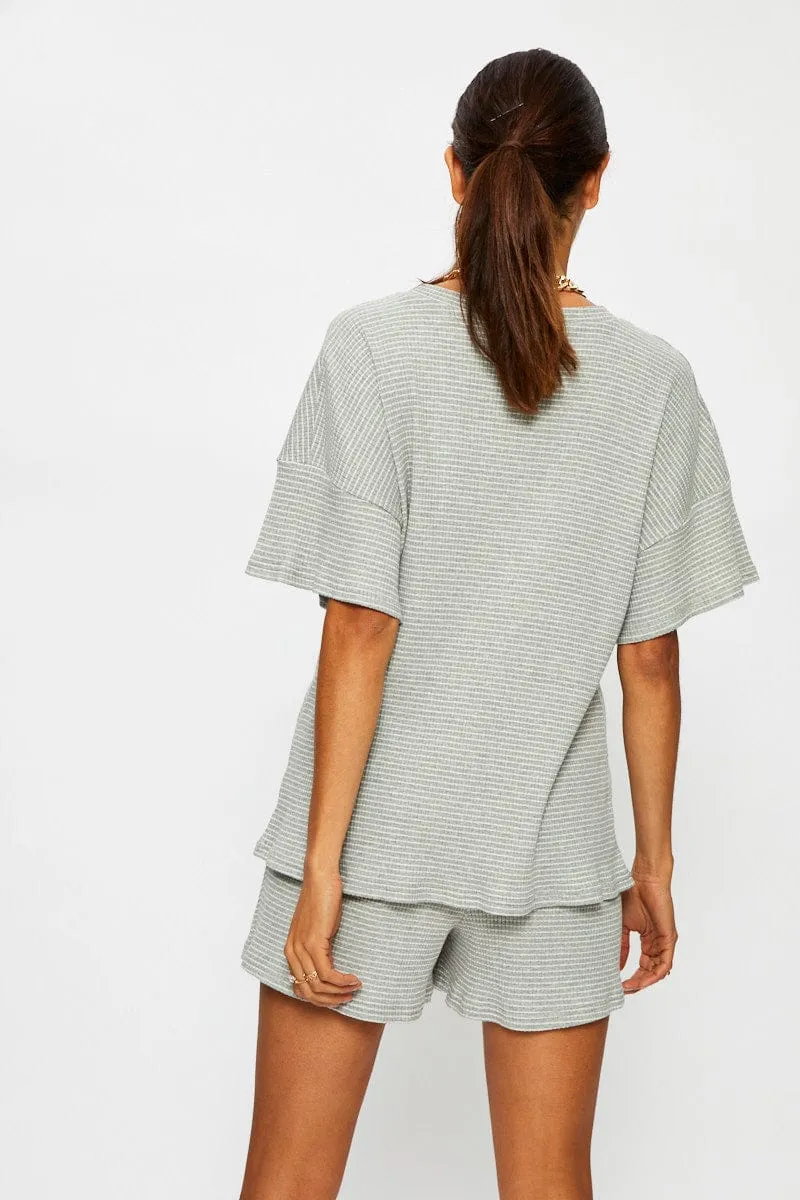 QuickAccessPockets FrictionResistant Stripe T Shirt And Short Lounge Set