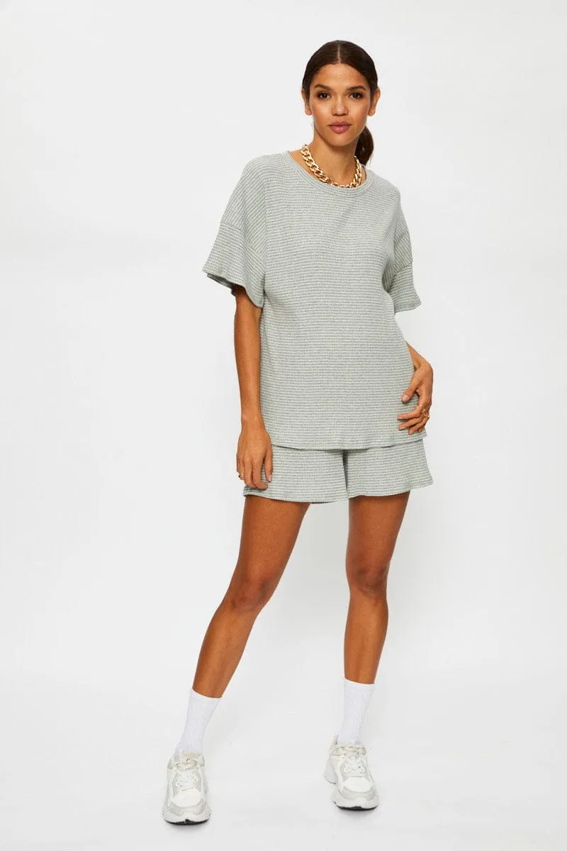 Stripe T Shirt And Short Lounge Set ShrinkageFree Fabric