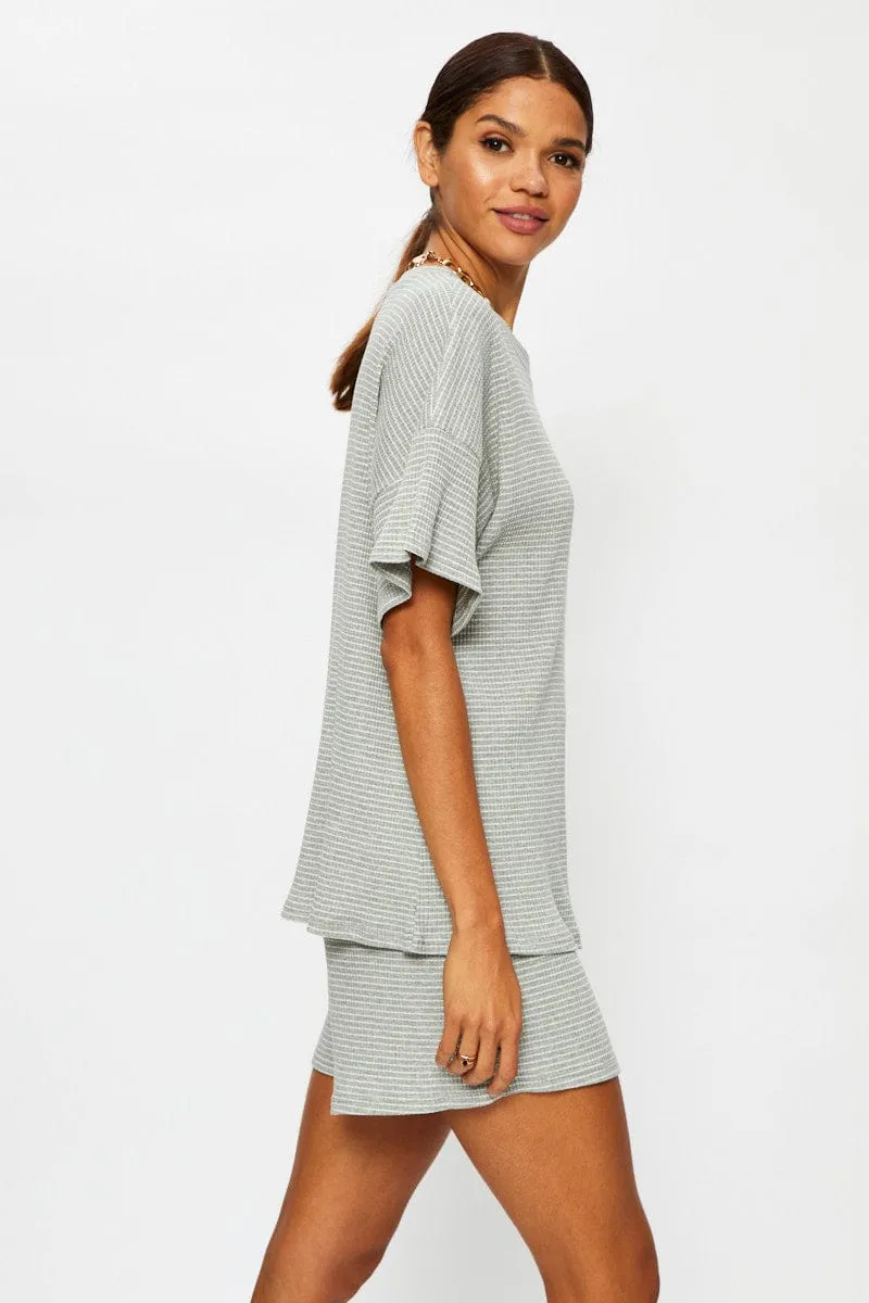 Game Core Warm Socks Stripe T Shirt And Short Lounge Set