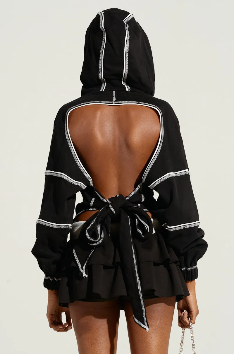 ON A LIGHT DAY CUT OUT TIE BACK SWEATSHIRT ironable