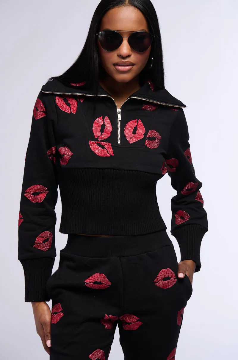 Metallic colors ALL MY KISSES QUARTER ZIP SWEATSHIRT