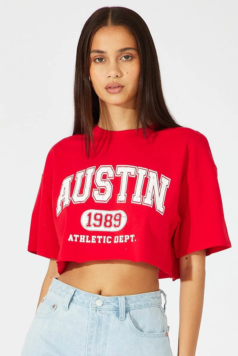 High-End Quality Comfy Wear Red Graphic Tee Short Sleeve