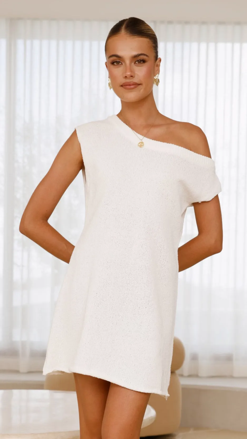 Elastic cuffs Urban Wear Robin Off Shoulder Mini Dress - White