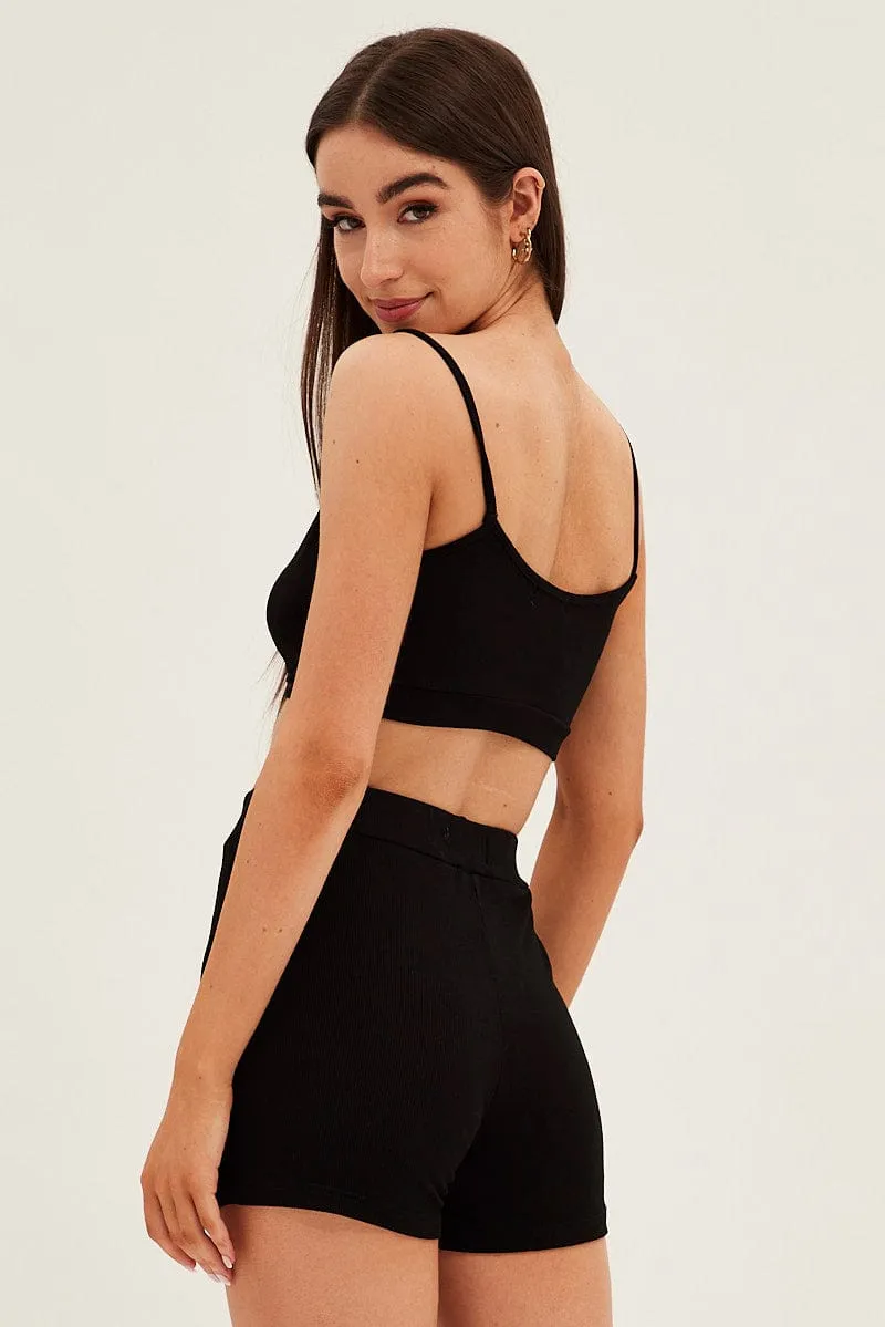CompactFold Black Crop Singlet Loungewear Set