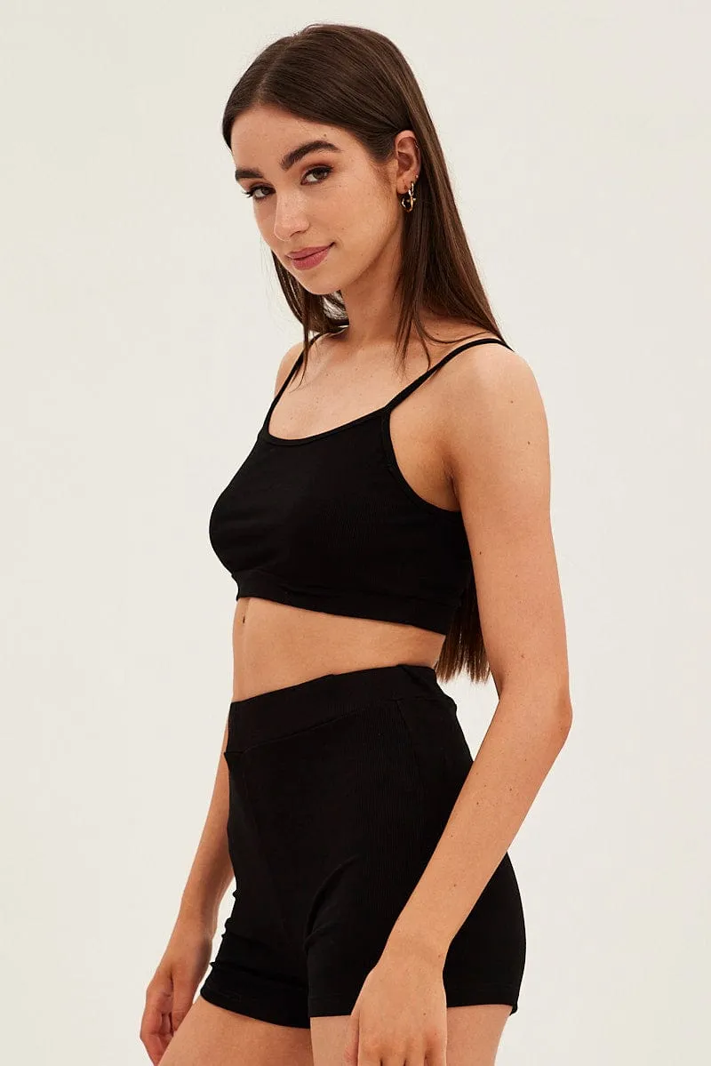 Quick Core Stylish Hat Black Crop Singlet Loungewear Set
