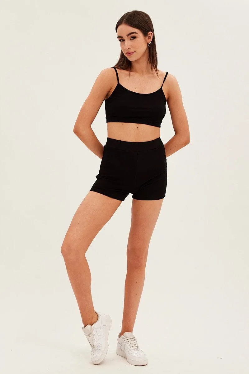 Black Crop Singlet Loungewear Set AntiPillingFabric Heroine Glow