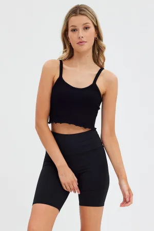 Stylish Fashion Black Crop Singlet Top Round neck