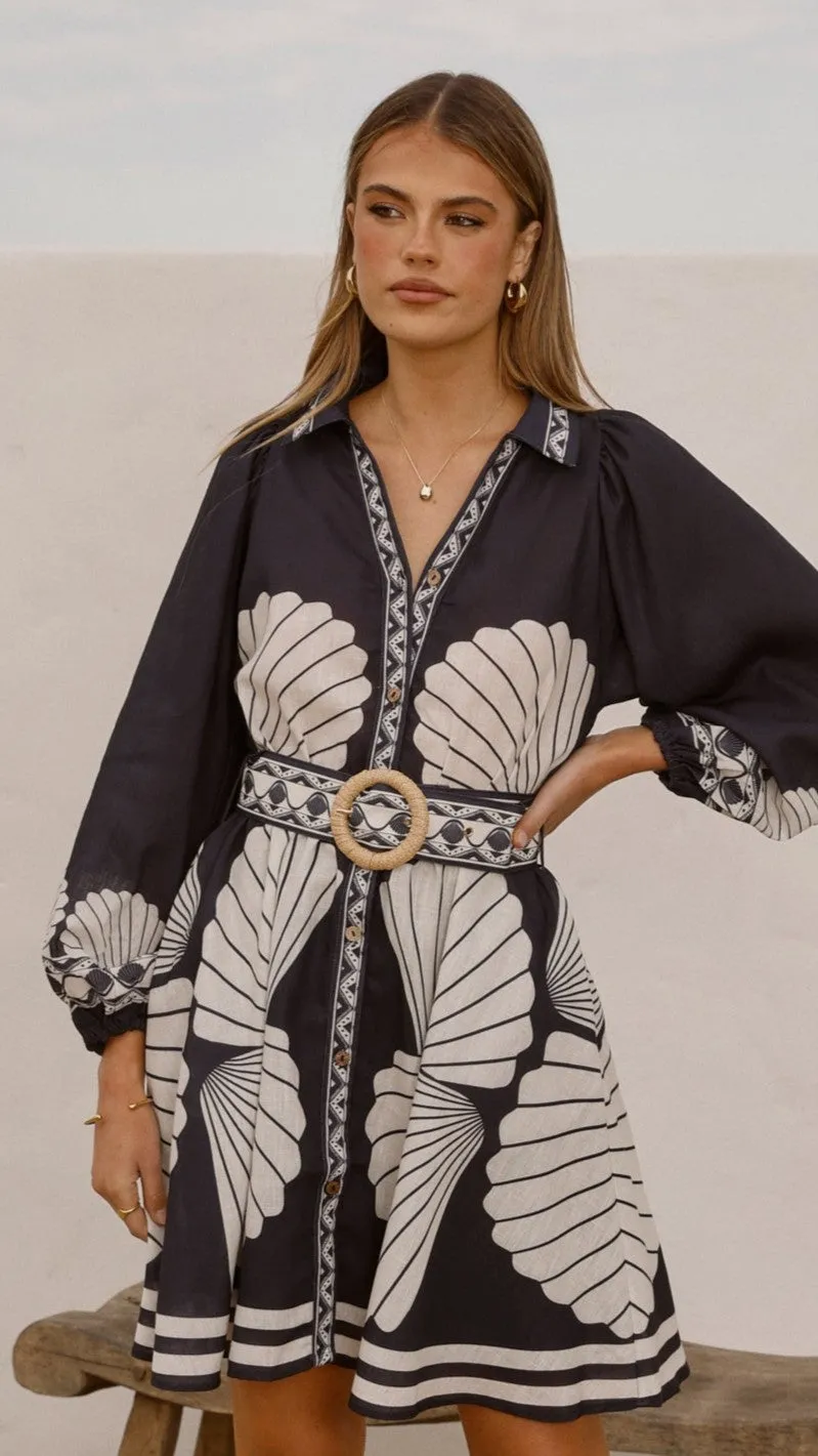 Mariel Long Sleeve Mini Dress - Black Playful Fashion Dress for warm weather