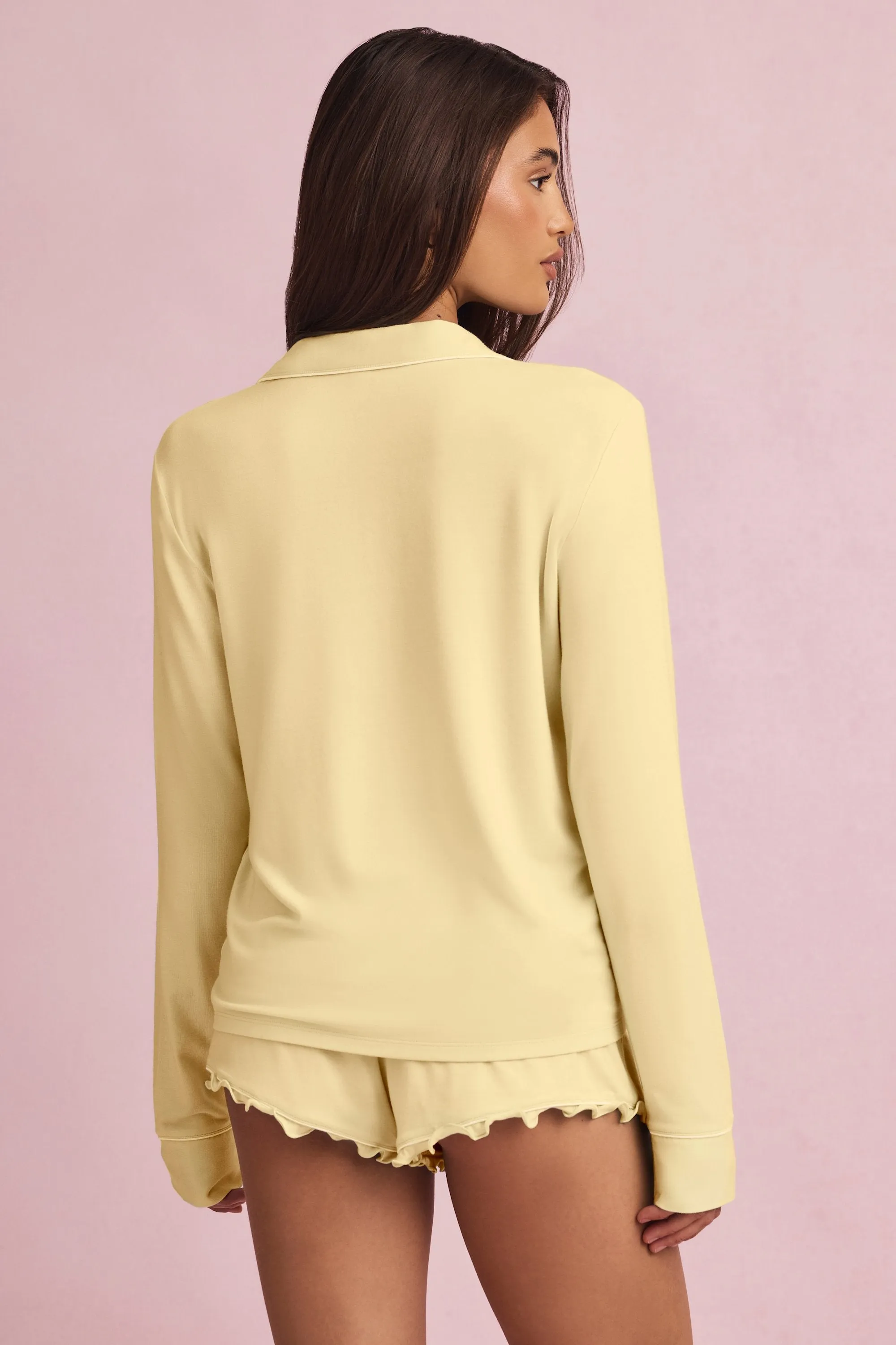 Simple Vibe Modal Ruffle-Trim Pyjama Shorts in Pastel Yellow