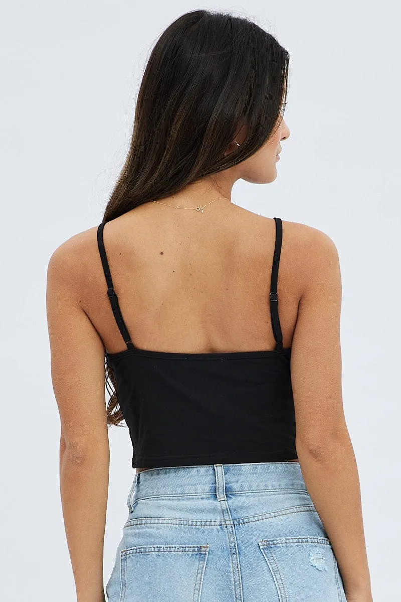 Black Cotton Stretch High Neck Cropped Singlet Stylish Jeans Breathable Fit