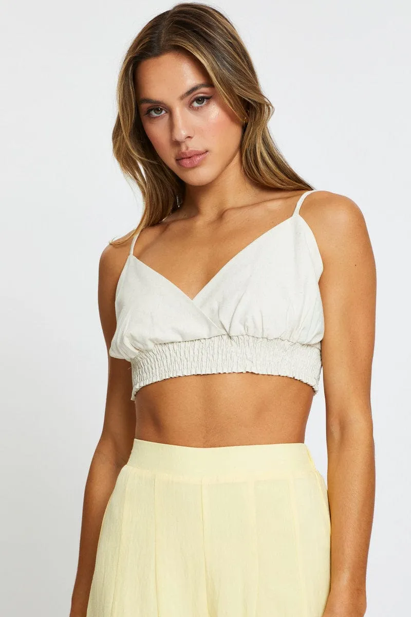 Beige Singlet Top Crop Relaxed Fashion