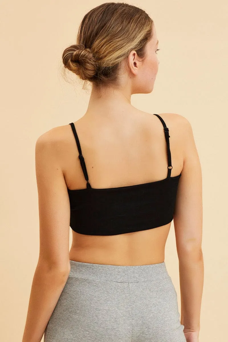 Calm Core Relaxing Design Black Bandeau Singlet Top Cotton Stretch