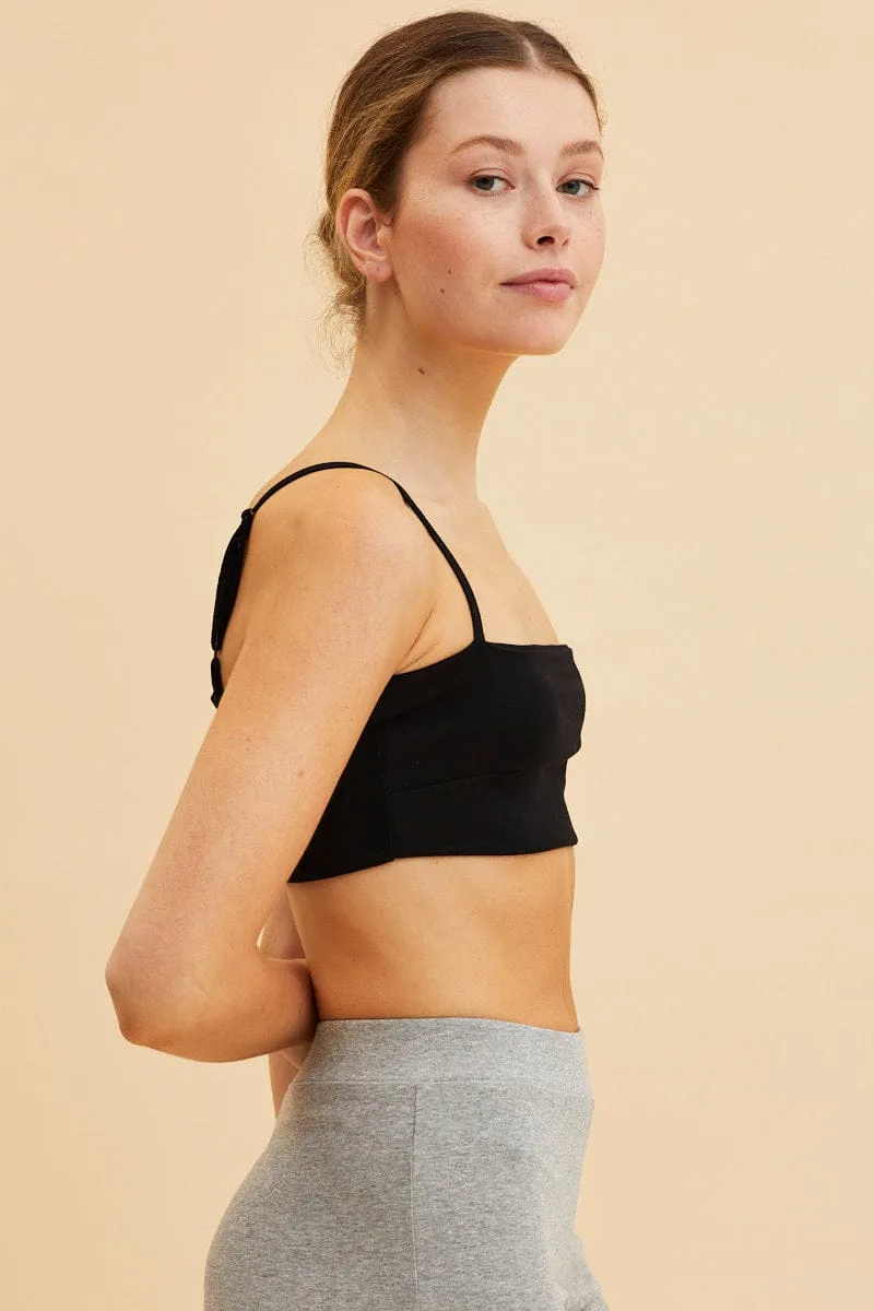 Black Bandeau Singlet Top Cotton Stretch ButterSoftKnit FrictionResistantFabric