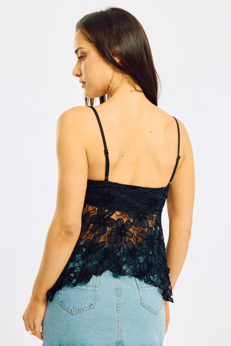 Black Singlet Top Lace Stylish Scarf
