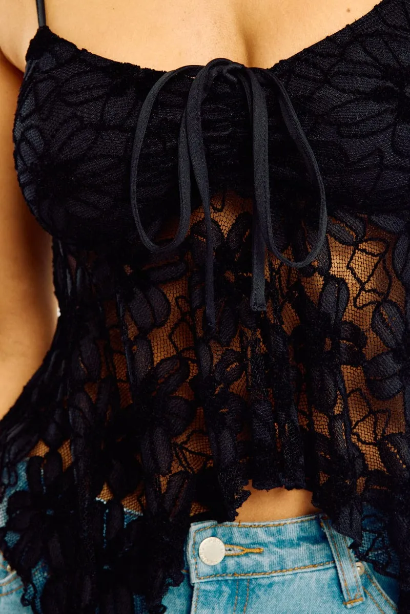 Black Singlet Top Lace Free Fit Trendy Boots