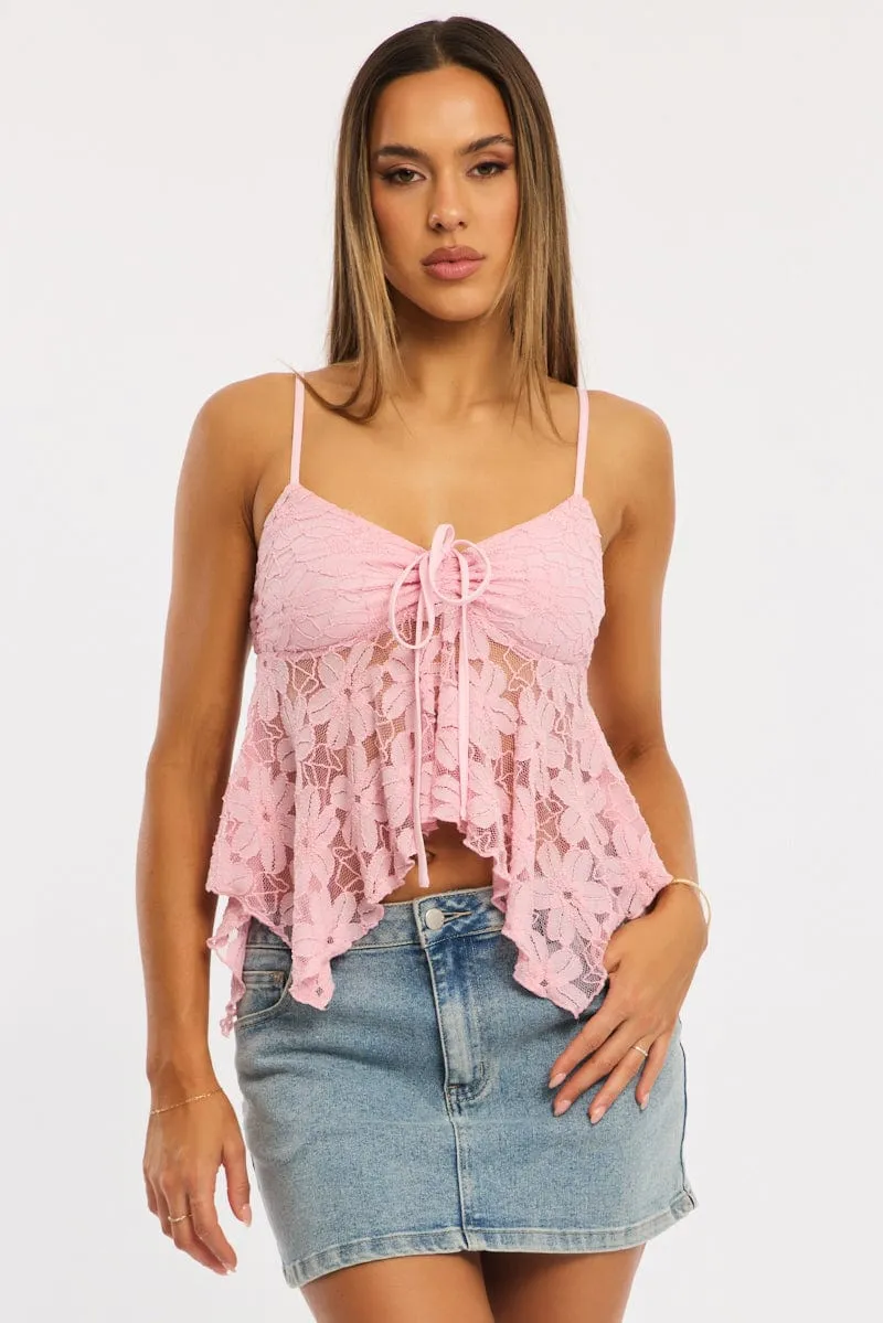 Pink Singlet Top Lace UltraSoftFinish