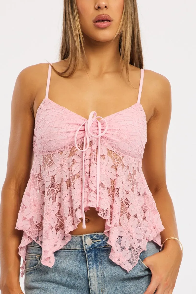 MoistureWicking Joy Ease Pink Singlet Top Lace