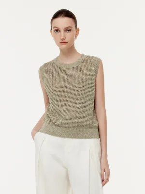 Linen Sequins Openwork Women Knit Tank Top Low Bulk Design Versatile Style
