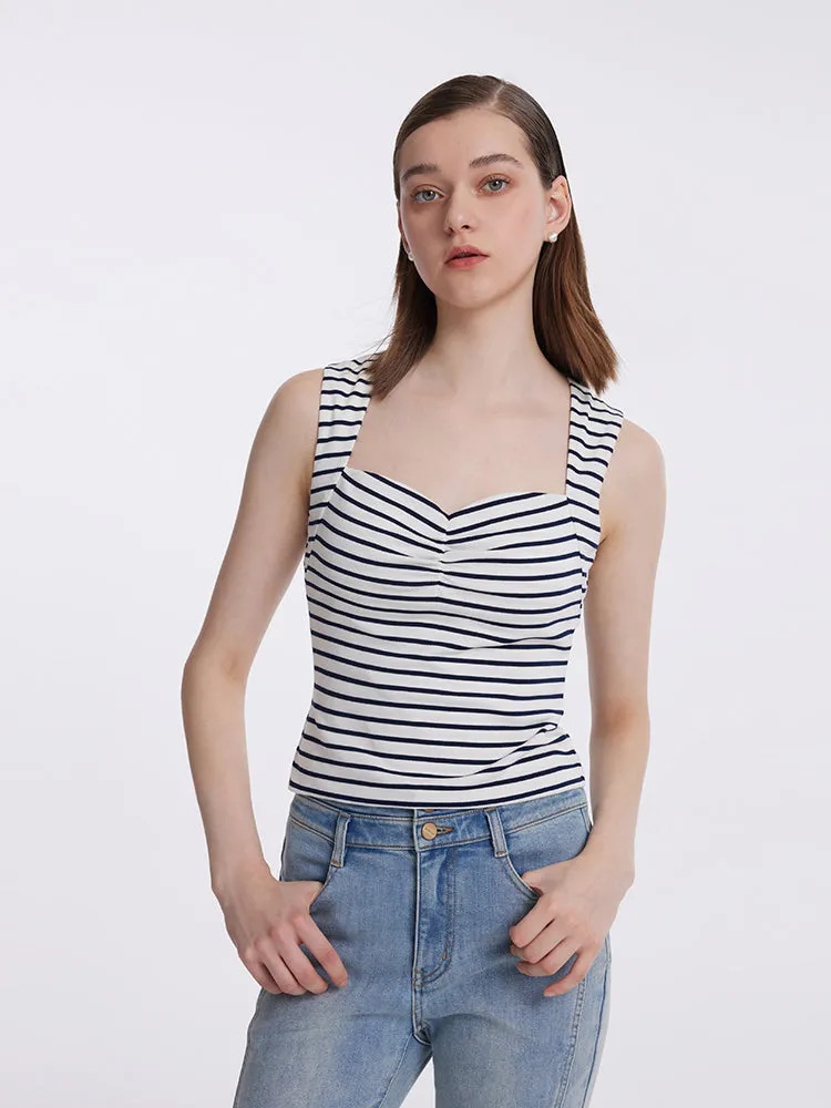 Striped Knitted Camisole With Detachable Chest Pads low - frequency use