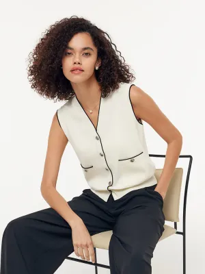 Contrast Trim Women Knit Vest Travel Fresh