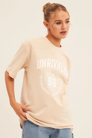 Anti Odor Treatment Beige Graphic T-Shirt Short Sleeve Crew Neck