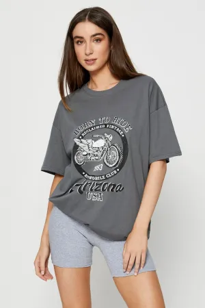 Oversized Cut Grey Graphic T-Shirt Short Sleeve