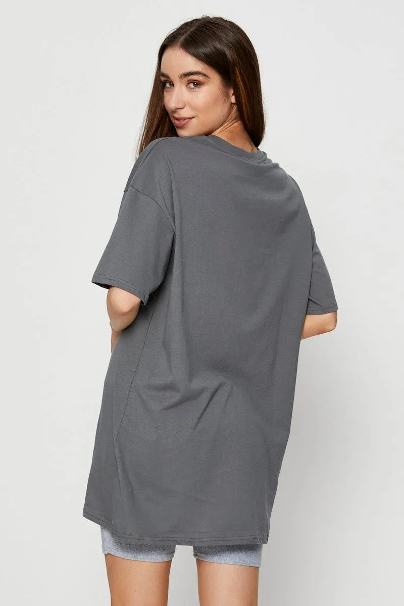 Grey Graphic T-Shirt Short Sleeve Casual Comfort Multi Purpose Wear