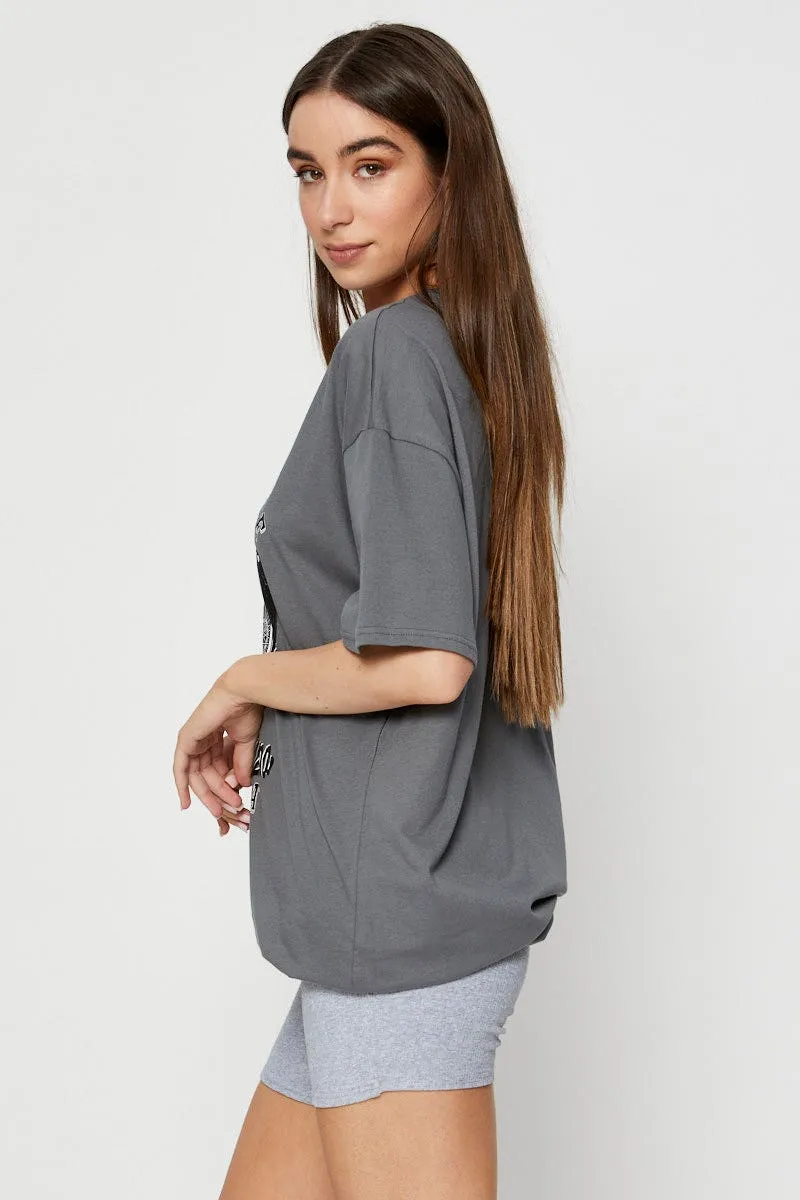 Grey Graphic T-Shirt Short Sleeve Tagless Design