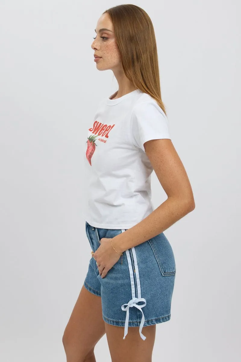 White Graphic Tee Short Sleeve Soft Hoodie