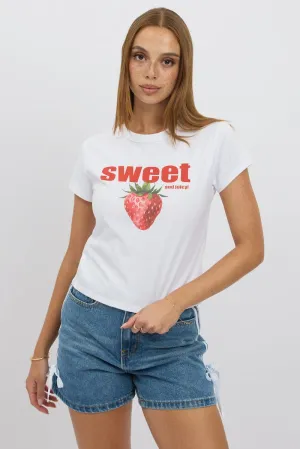 White Graphic Tee Short Sleeve Fade Resistant Print