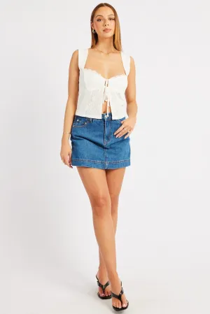 Denim Skort Skirt High Rise Sleek Detail