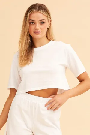 White Crop T-Shirt Crew Neck Short Sleeve Relaxed Fit Urban Flow Fur Fit